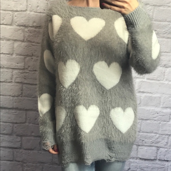 LAST//Fuzzy Hearts Sweater - Picture 4 of 8